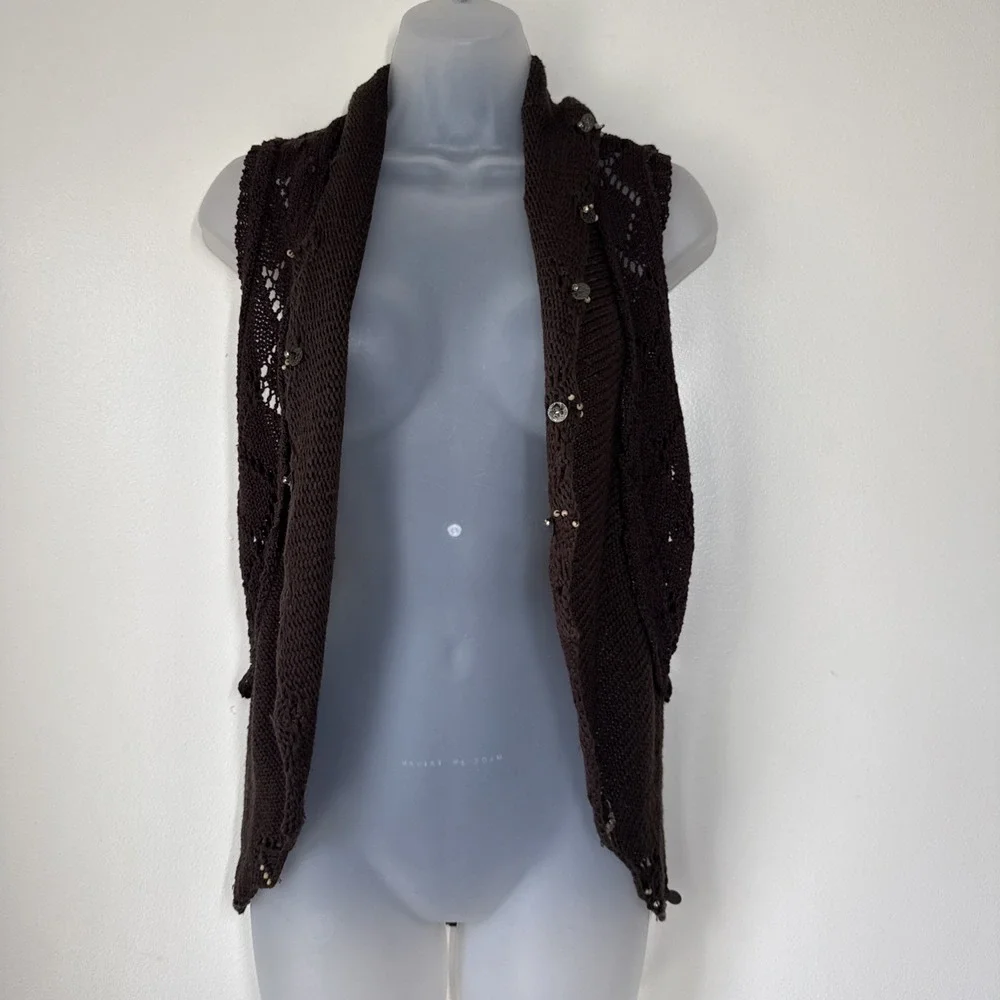 Y2K Forest Fairy Grunge Open Knit Cardigan Size M Sheer Chocolate Brown Knit